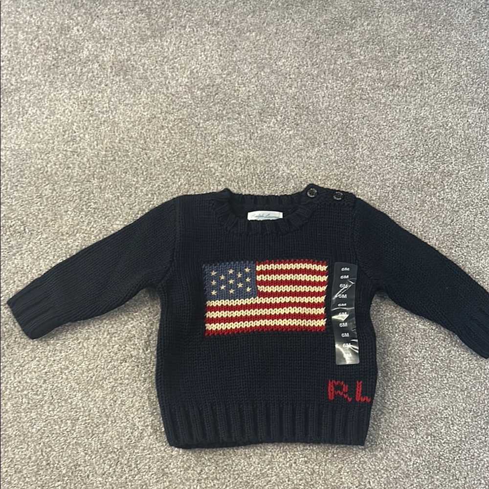 Ralph Lauren Infant Navy Sweater with Flag Design